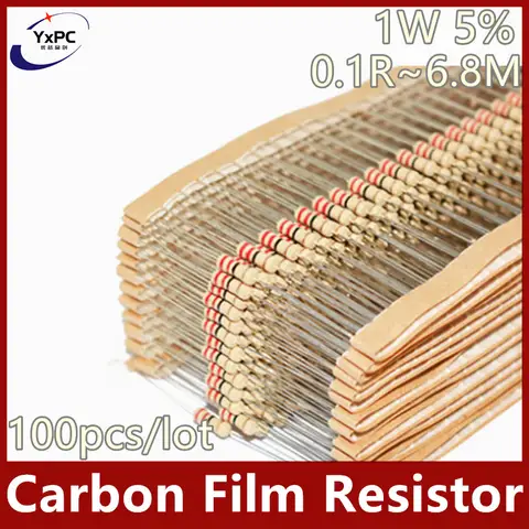 100pcs 1W Carbon Film Resistor 0.1R~6.8M 5% 1.2R 4.7R 10R 100R 330R 470R 1K 2.2K 4.7K 10K 22K 47K 100K 1M 10R 100 330 470 ohm