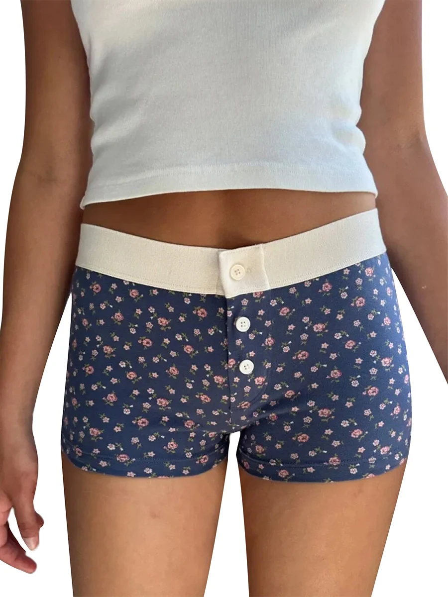 Pantalones cortos de pijama cómodos para mujer, pantalones de salón elásticos con botones y estampado floral, pantalones de pijama elásticos para dormir para dormir
