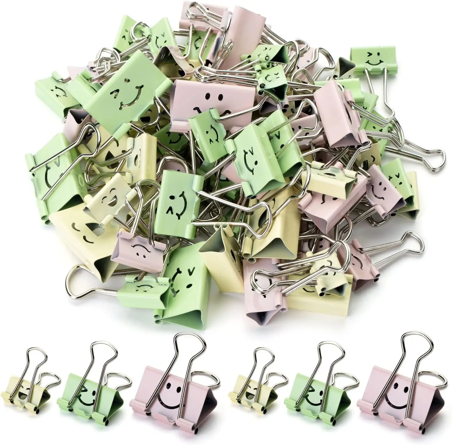 

80 Pack Smiley Binder Clips, 3 Sizes, Cute Paper Clamps for Office School Home