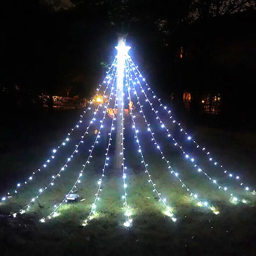 Imagem -03 - Ano Novo Decoração de Natal Luzes da Corda ao ar Livre Modos Led Estrelas Cachoeira Luzes de Fadas Guirlanda para Festa Casamento Quintal