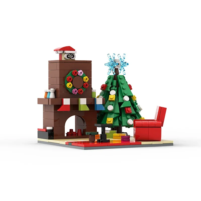 Tema de natal inverno lareira casa blocos de construção conjunto diy cena bloco de construção modelo crianças brinquedo presente natal