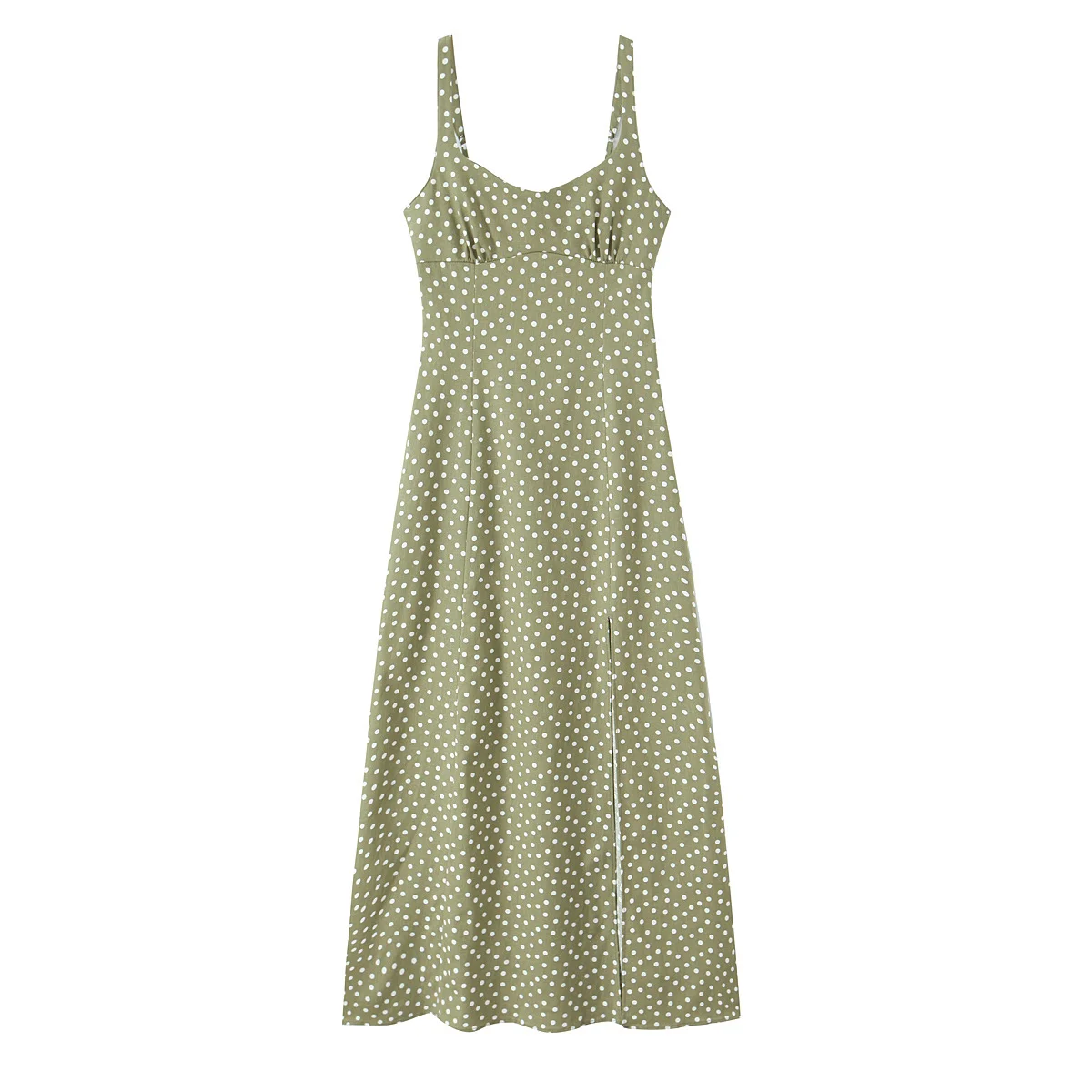 Ele High Waist Midi Dr Polka Dot Blend Slim Fit Kleid mit Riemen für Damen Frühling Sommer Herbst Faion Damen Dr