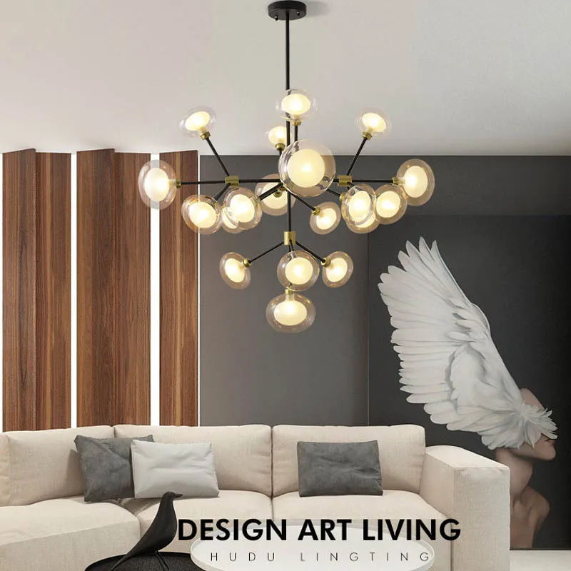 

Nordic Living Room Chandelier Magic Bean Restaurant Lamps Lanterns Branch Molecular Bulb Glass Creative Personality Decoration