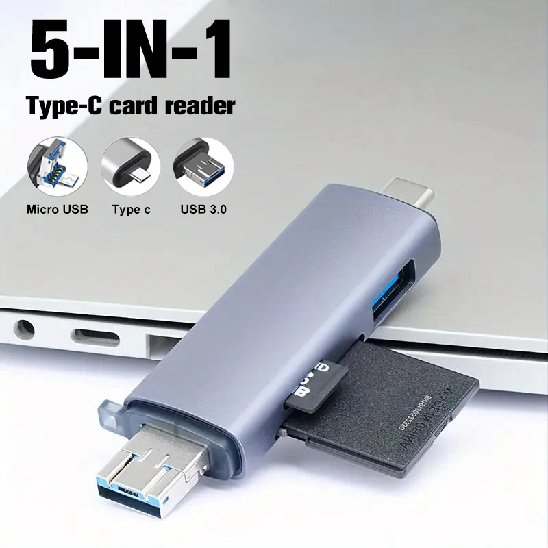 SD/TF Card Reader - USB 3.0 Type-C/Micro 5G bps Aluminum Alloy, Plug & Play for iPhone/for Samsung/for Xiaomi/for Huawei/PC