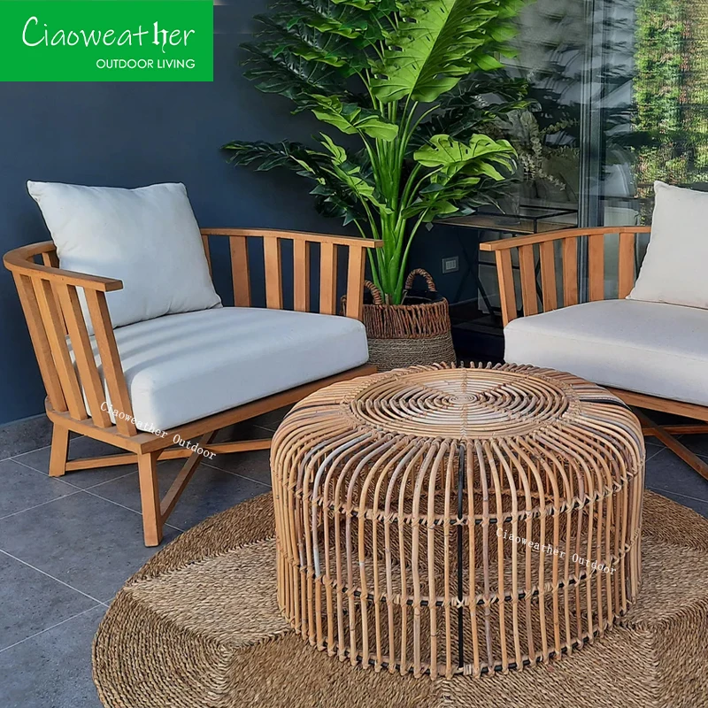 Luxury Furniture Teak Wood Outdoor Patio Furniture Garden Chaise Lounge Sofa Set With Factory Prices