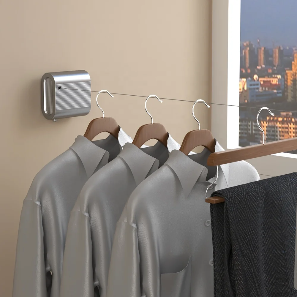 

New 4.2-meter extendable wall mounted stainless steel clothesline balcony laundry line with hanger for drying clothes