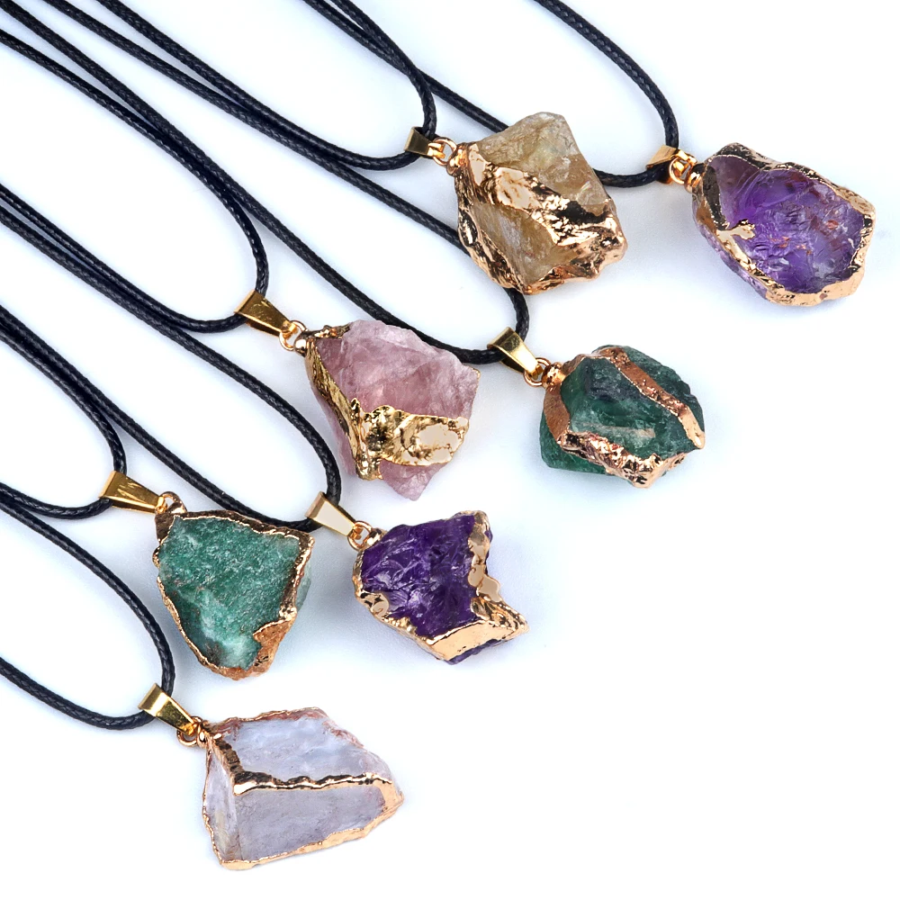 25-35mm Irregular Shape Natural Stone Crystal Necklaces Pendant Gold Color Wrap Charms for Jewelry Making DIY Earrings Accessory