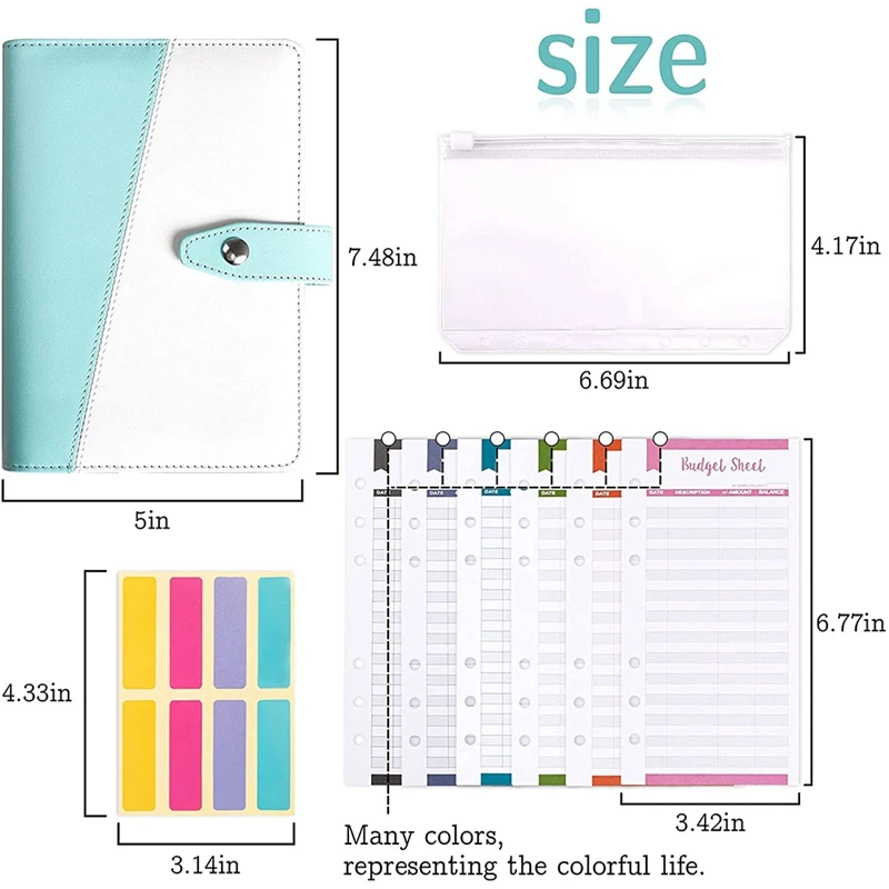 PU Budget Binder com Zipper, Envelopes de dinheiro para orçamento, etiqueta auto-adesiva, 12 Envelopes de orçamento, 24, A6