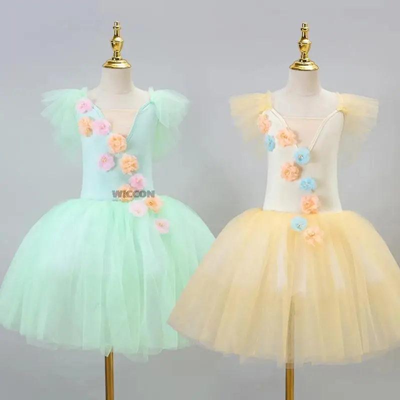 2024 abbigliamento da sala da ballo per bambini abbigliamento da ballo in pizzo vestito Tutu abiti da ballo per ragazze abiti da spettacolo per bambini vestito da principessa