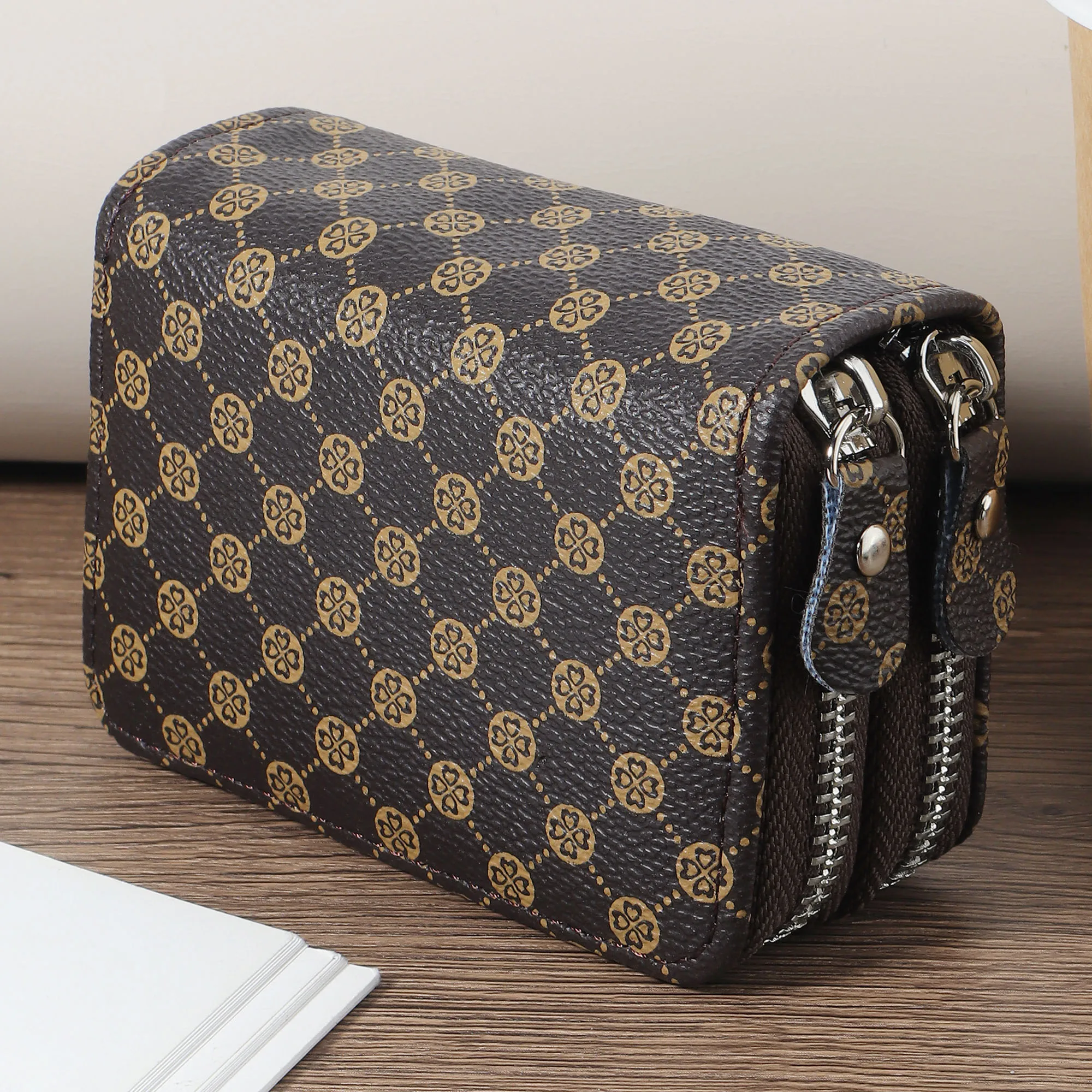 Versatile Double Zipper Credit Card Holder Bag, Trendy Card Short Wallet, Multi Card Slots Coin Purse