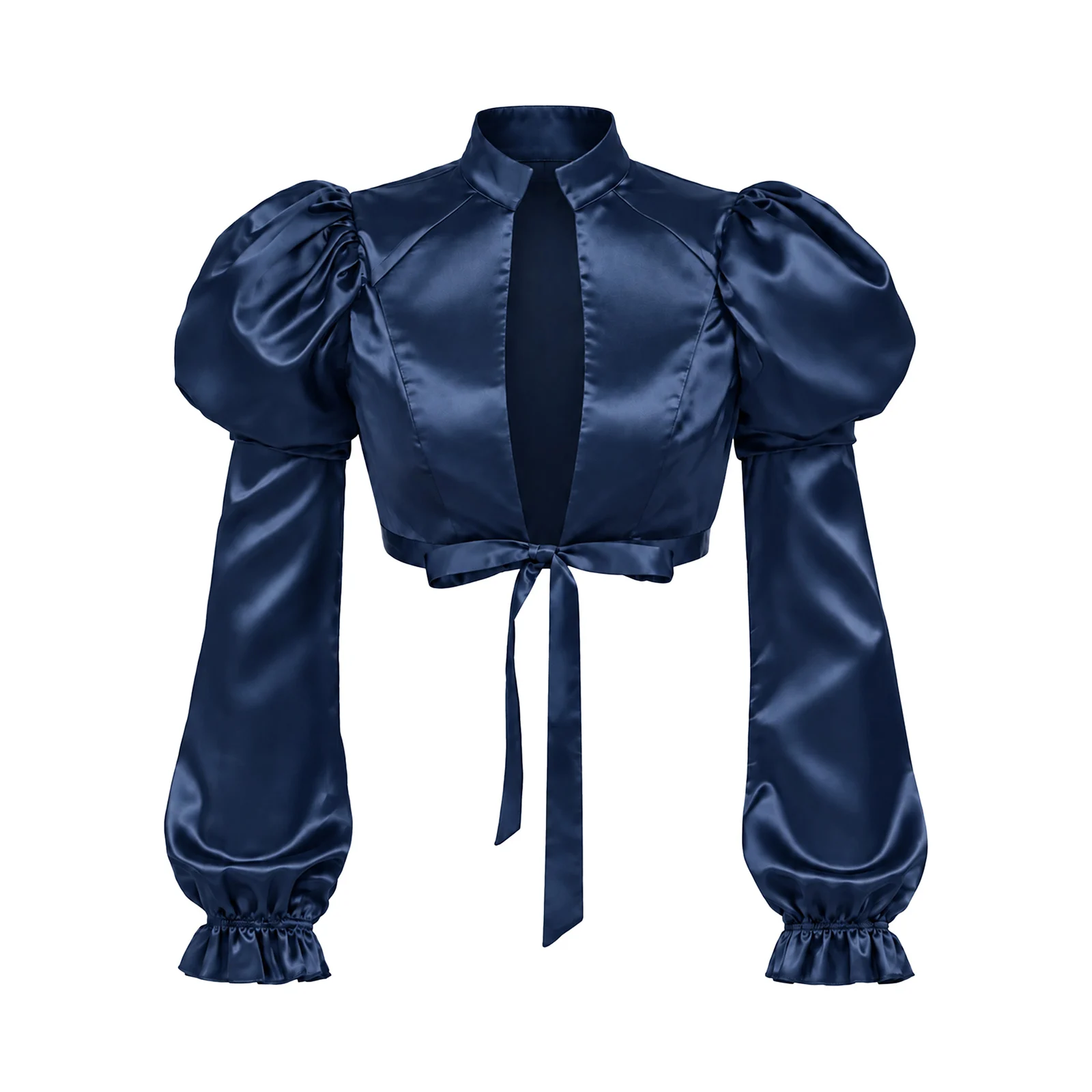 Women Medieval Renaissance Victorian Vampire Bolero Shrug Puff Sleeve Satin Gothic Shawl Cardigan for Halloween Carnival Party