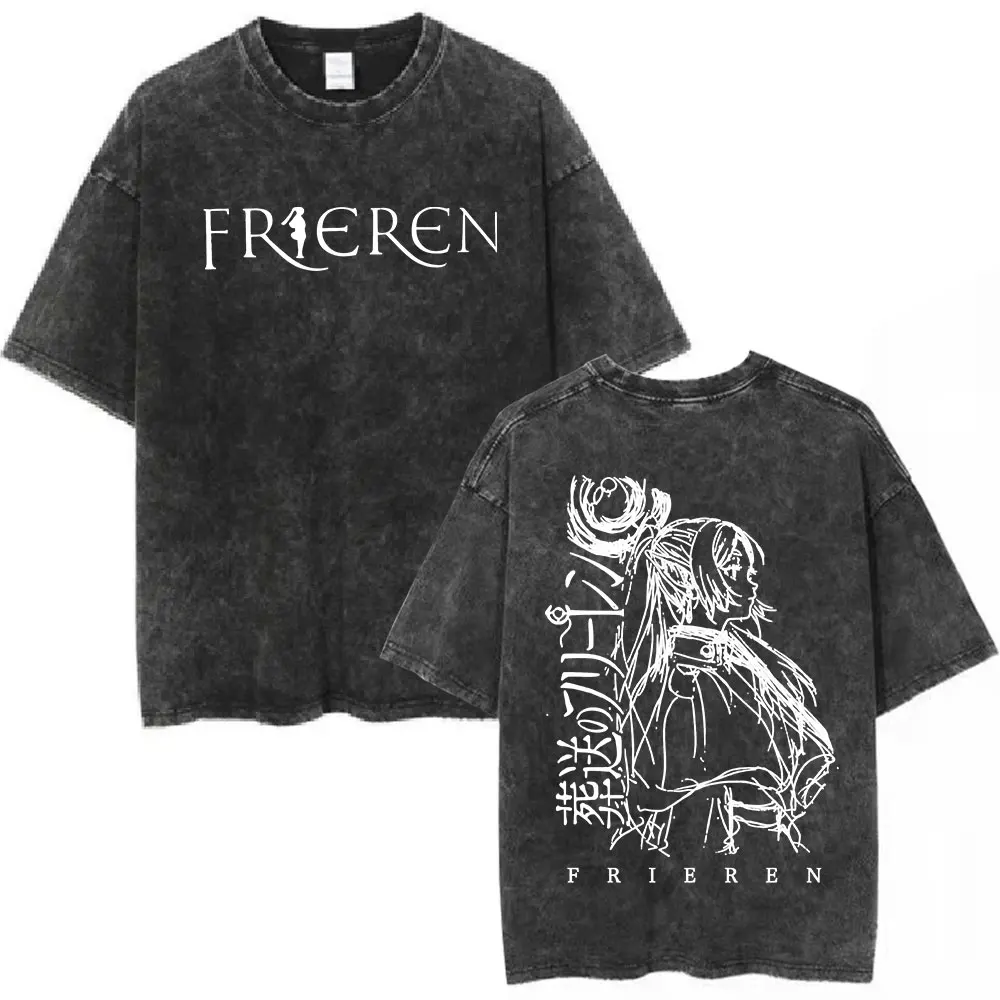 T-shirt vintage délavé Anime Frieren: Beyond Journey's End, mode homme et femme, manches courtes, 10