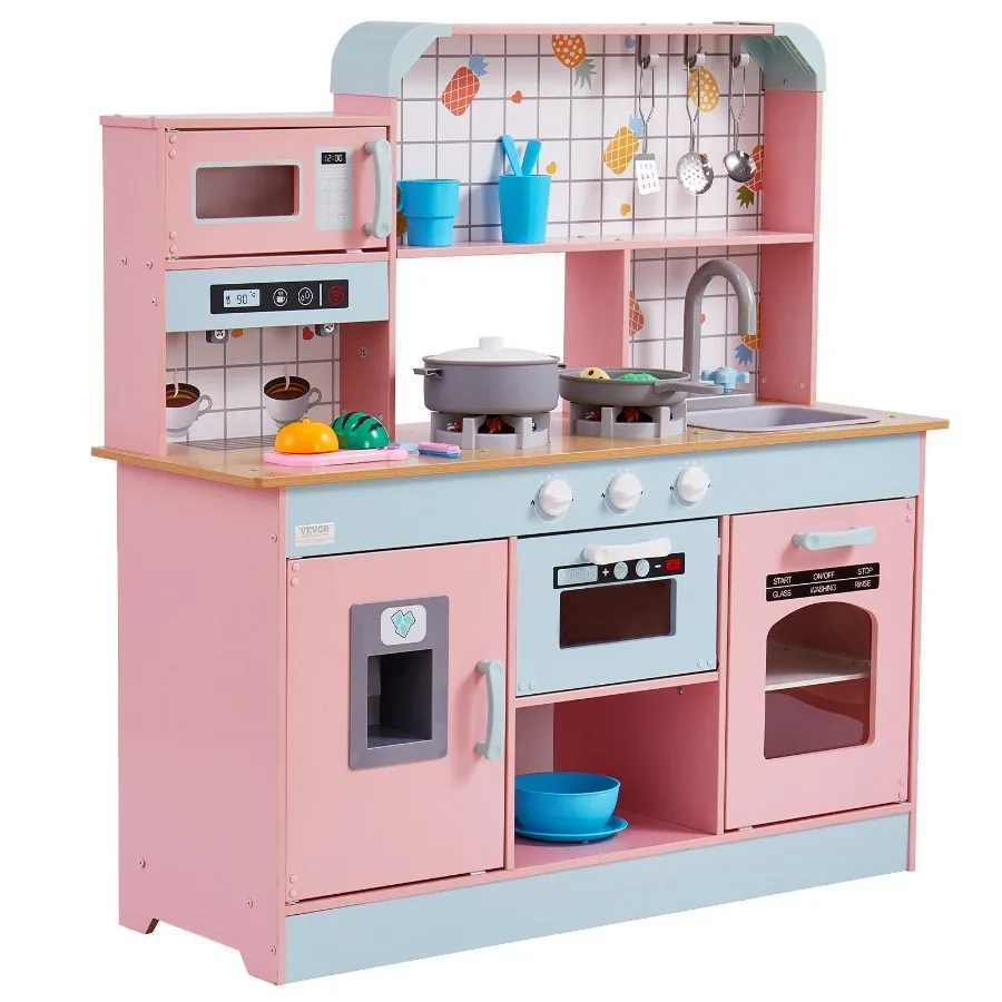 Regalo de Navidad Juego de cocina Juego de cocina de simulación Juguete 24 piezas Accesorios Rosa