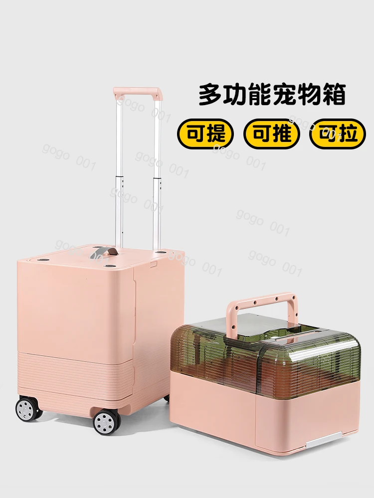 Pet out Small trolley Double-layer removable cat aviation trolley suitcase Small dog car
