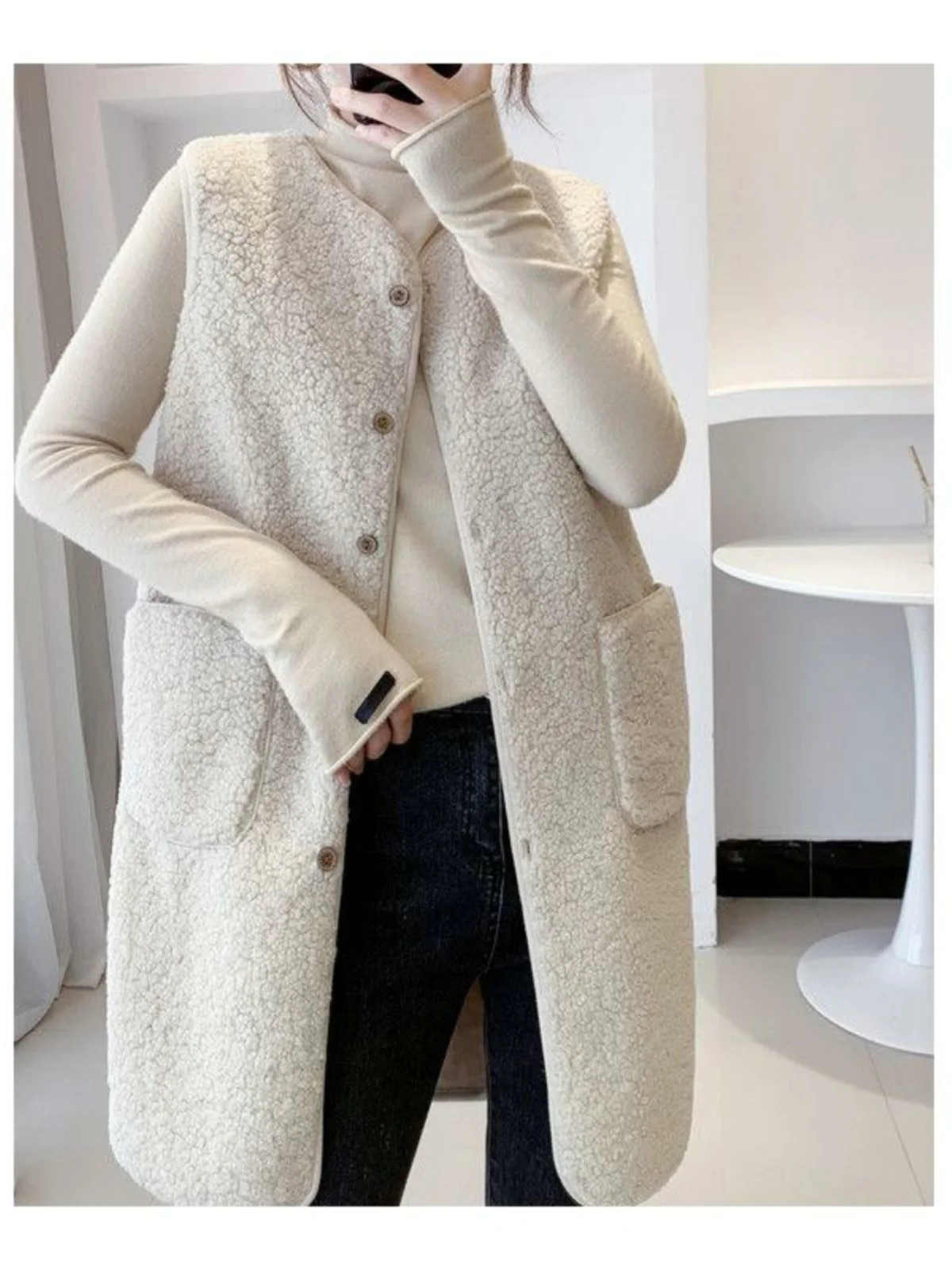 

Women's Oversized Jaet Vest Autumn Winter Loose Fit Versatile Long Sle Button Detail Faionable Outerwear