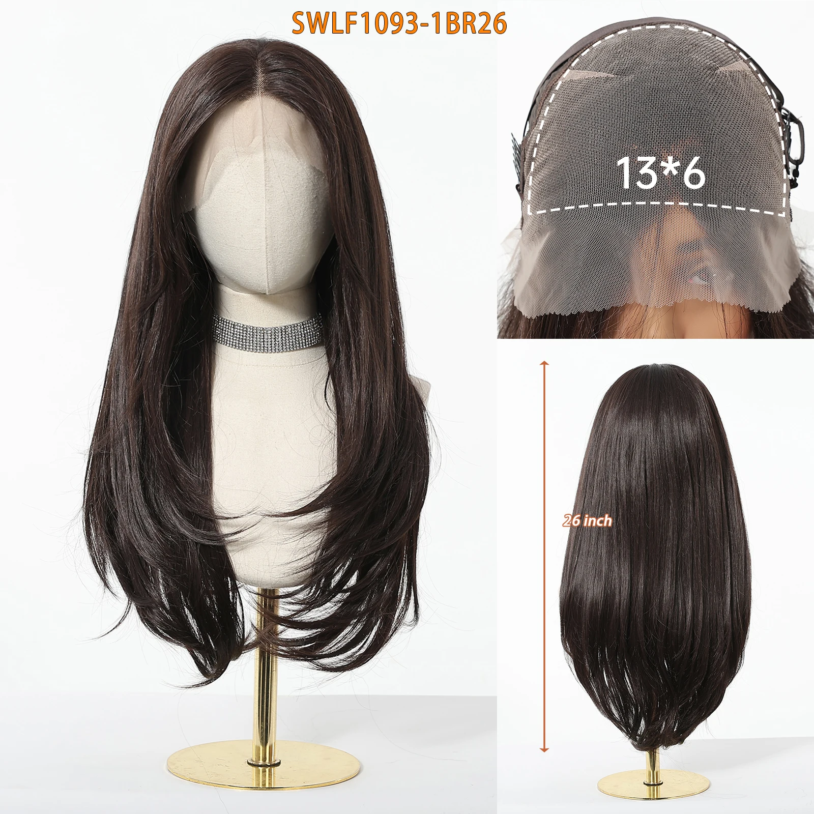 DWY Dark Brown Synthetic Wigs For Women 26 inches Long Straight Lace Wigs Brown 13*6 Lace Front Wigs Natural Hairline Daily Use