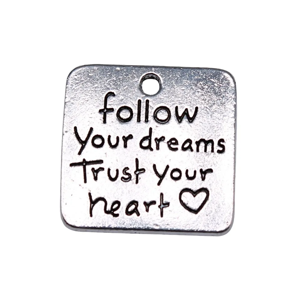 10pcs/lot--19x19mm Follow Your Dreams Vintage Charms Trust Heart Pendants For Jewelry Making Supplies Accessories Diy Keychain