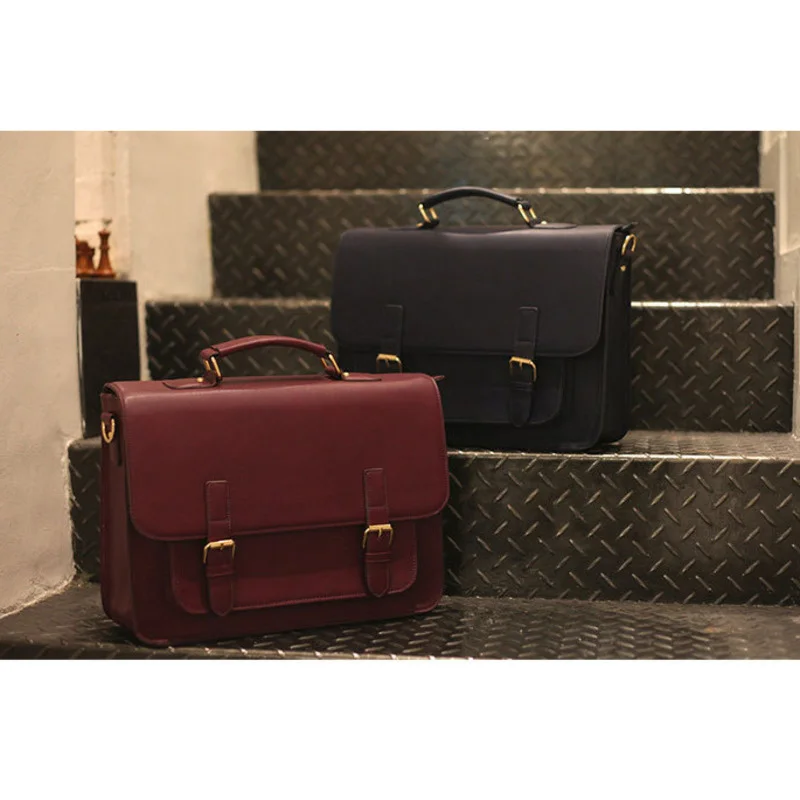 Bolso de mano de cuero para hombre y mujer, maletín para ordenador portátil, mochila escolar de cuero para libros de texto, bolso de hombro para