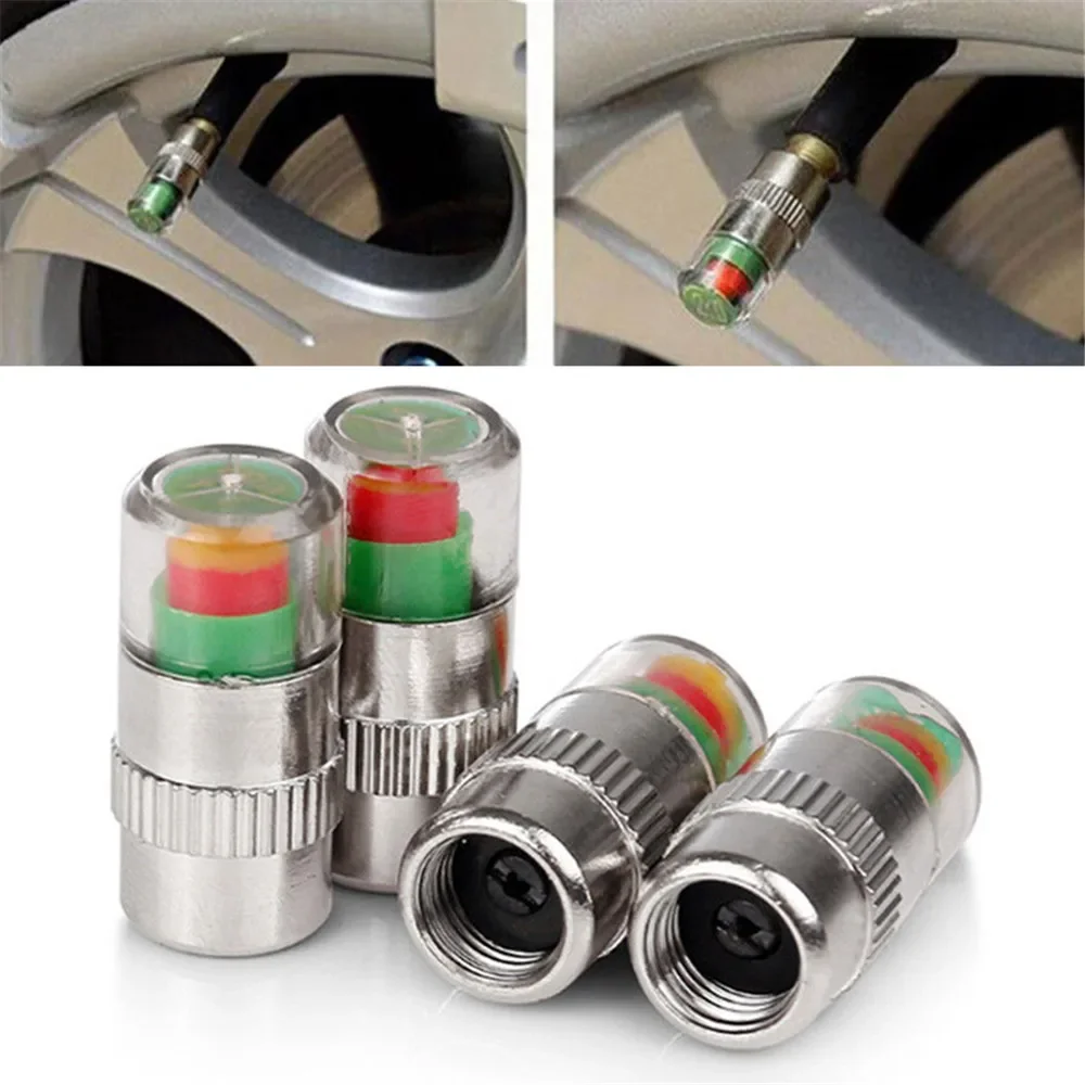 4pcs Car Tire Pressure Indicator Tire Pressure Gauge Indicator Alert Monitoring Valve Cap Sensor External Valve Detection