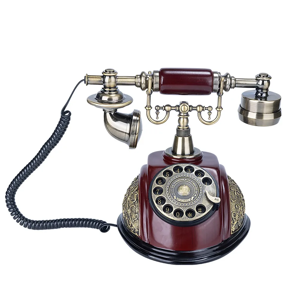 European Retro Plug-in Telephone, Old-fashioned Mechanical Turntable Dial Mahogany Type Home Nostalgia Telephone