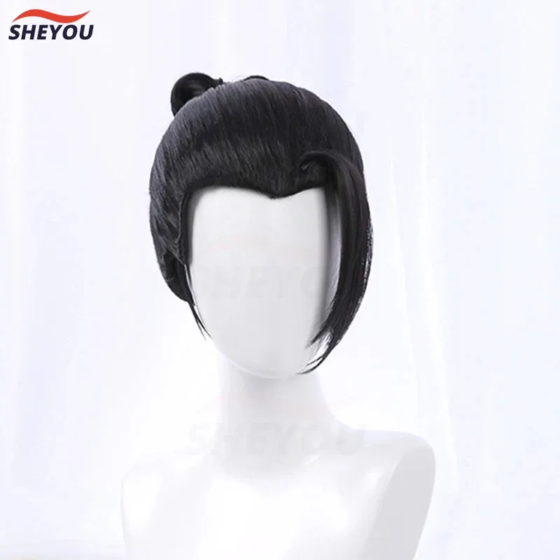 2 stili Getou Suguru Parrucche Cosplay Anime Nero Geto Suguru Capelli sintetici resistenti al calore Parrucca per feste anime di Halloween + Protezione per parrucca