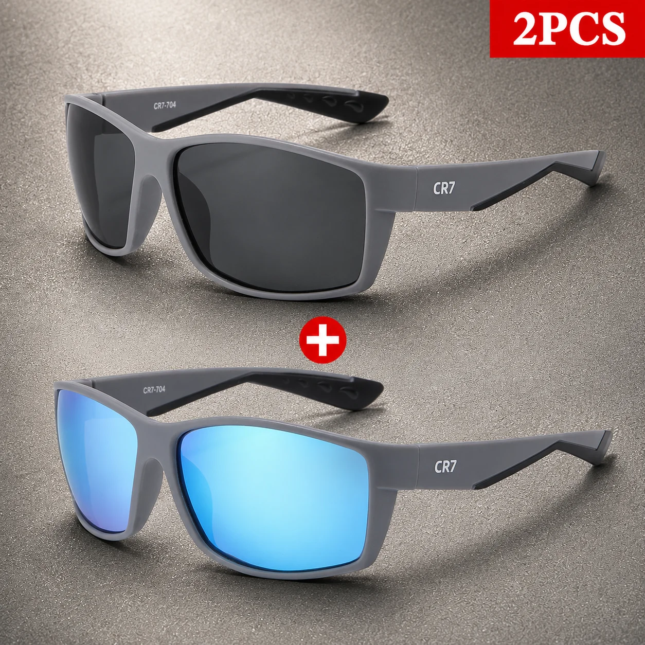 2Pcs/Set CR7 Polarized Sunglasses Men UV400 Protection Outdoor Glasses for Fishing Cycling Hiking Running Beach Travel Sports