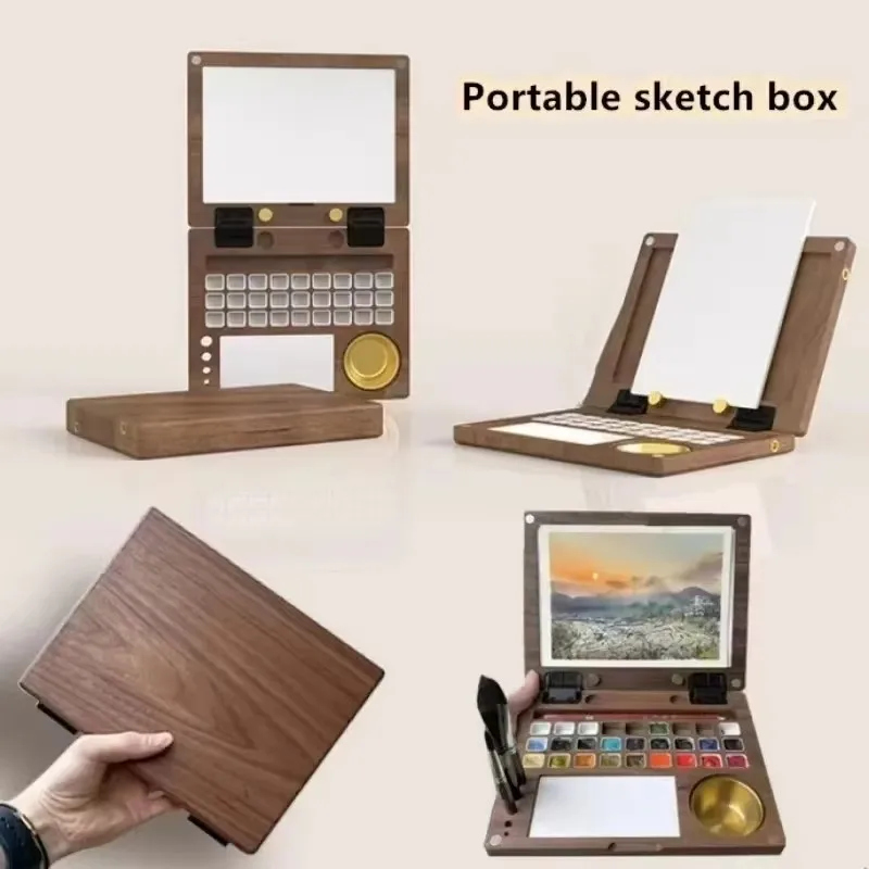 

Portable Multi-functional Wooden Watercolor Box Students Travel Sketch Painting Palette Gouache/Oil Painting Box Art Supplies