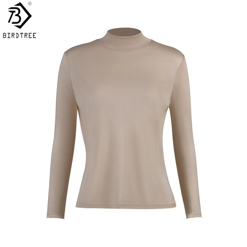 

Birdtree, Women 100% Real Silk Bottoming Undershirt, Mock Neck Soft Tshirt Tops, Autumn Warmth Basics 2026 New Pullover T66418JF