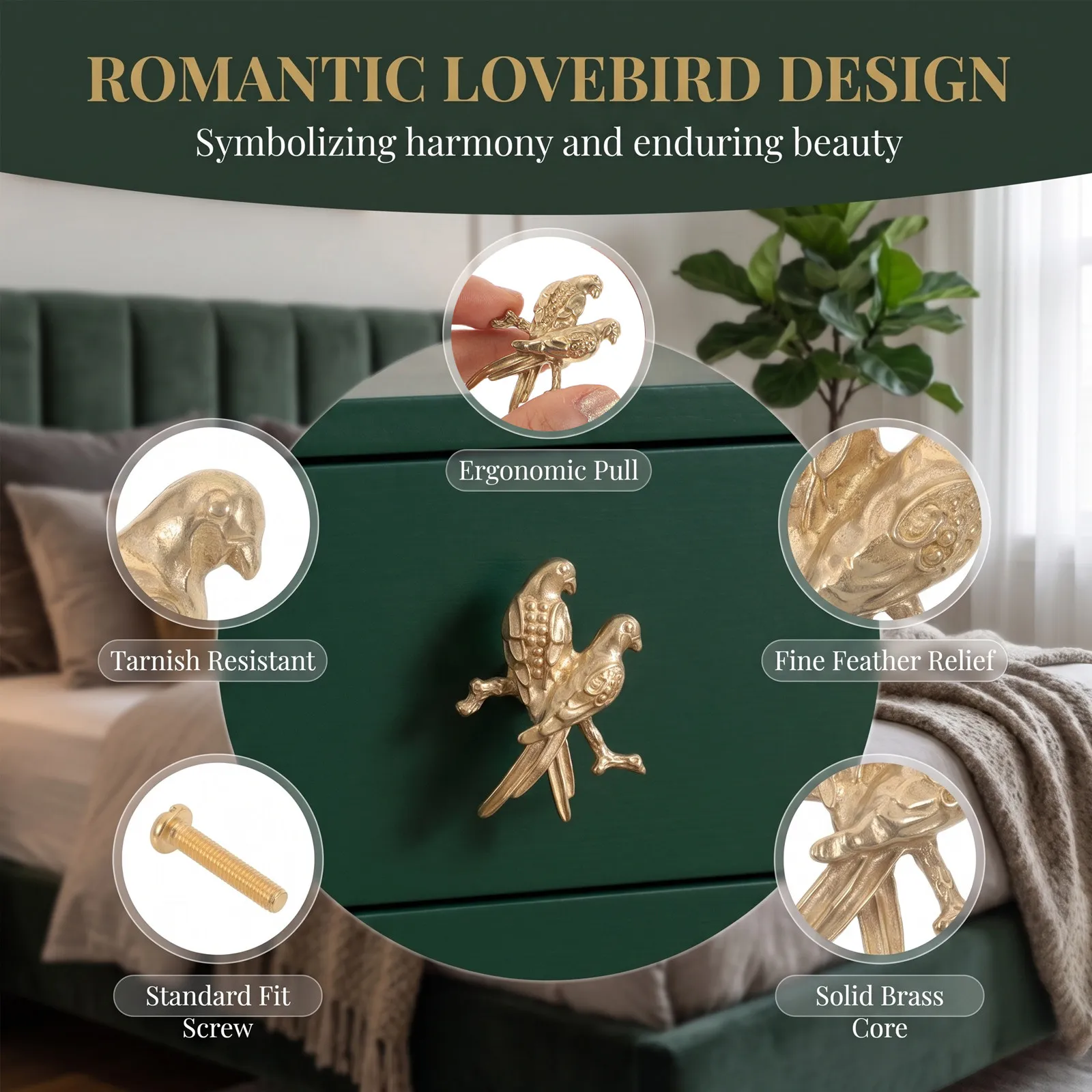 Brass Bird-Shaped Cabinet Knobs for Kitchen, Wardrobe and Drawer Pulls