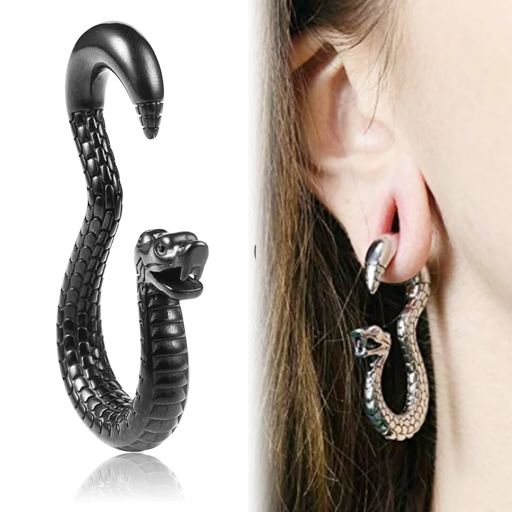 Giga 2pcs Snake Design Ear Hook Expander 2g(6mm) Punk Stainless Steel Hanger Earlobe Stretcher Gauges Body Piercing Jewelry