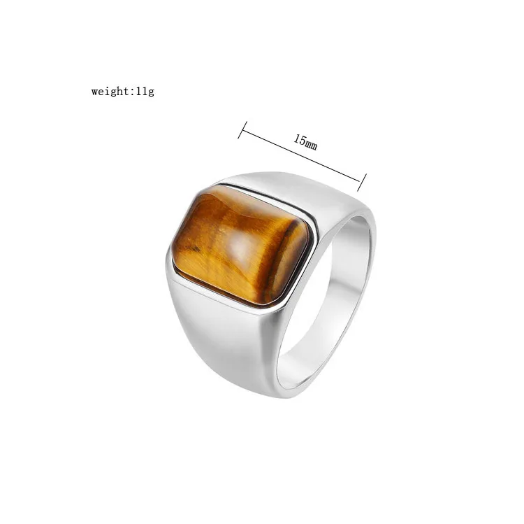 Never Fade Punk Rock Titanium Steel Tiger Eye Stone Finger Ring for Men Jewelry Drop Shipping Size 7-12