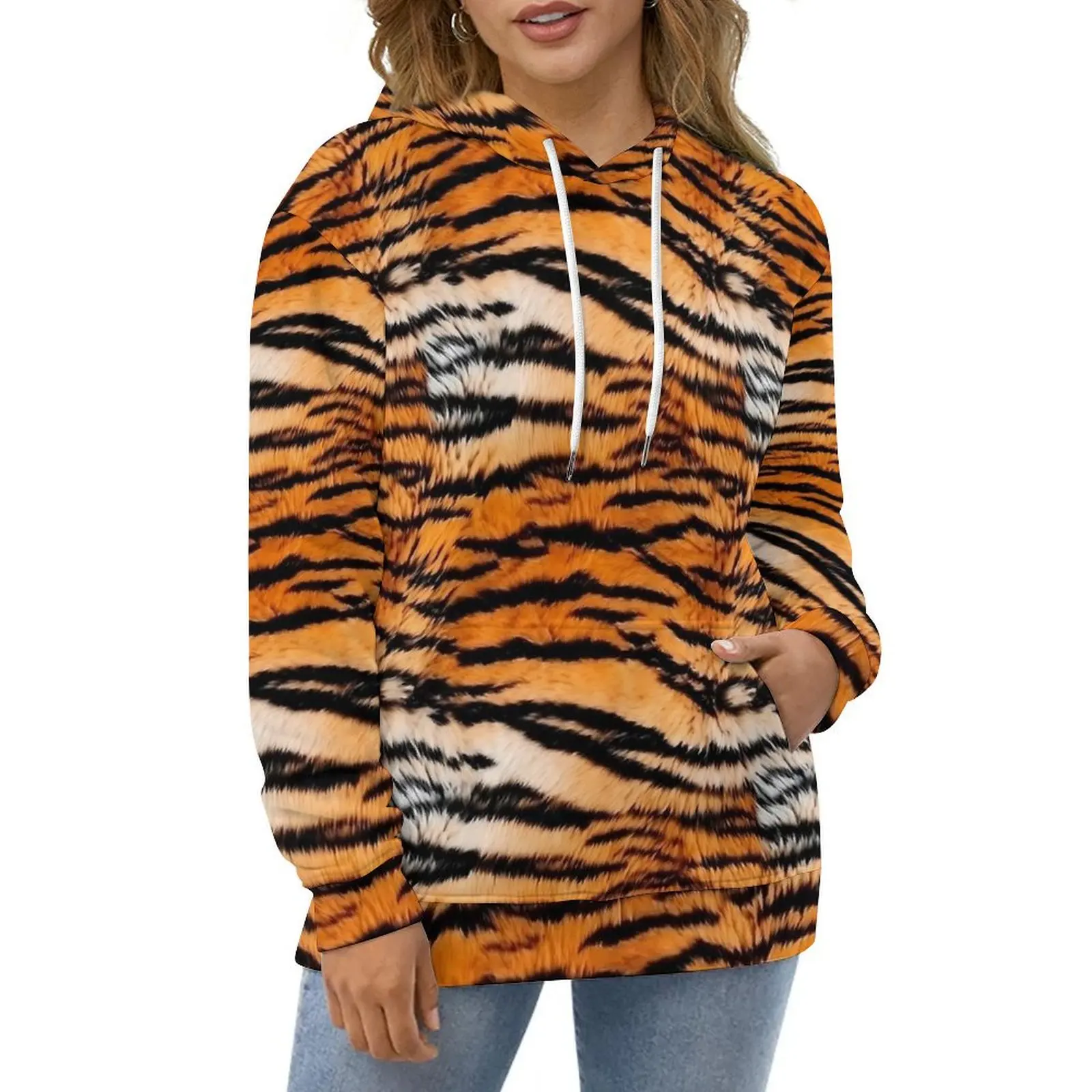 

Tiger Stripes Hoodies Animal Print Street Wear Casual Pullover Hoodie Long-Sleeve Retro Graphic Hooded Sweatshirts Gift Idea