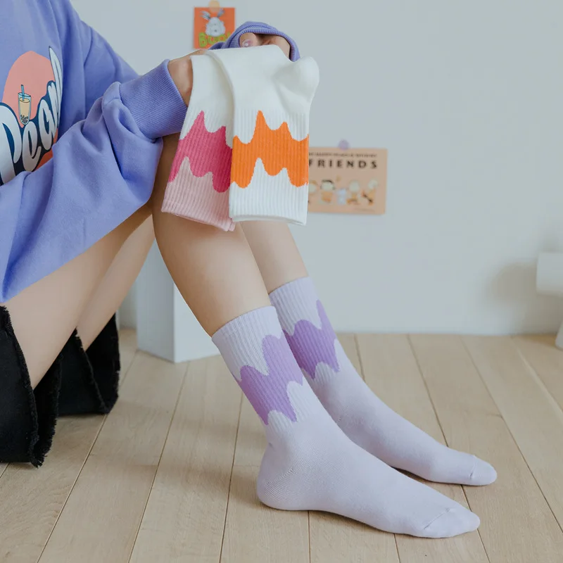 2022 Fashion Cute Casual Candy Colors Cotton Woman Socks Harajuku Breathable Long Socks Calcetines Mujer носки  Middle Tube