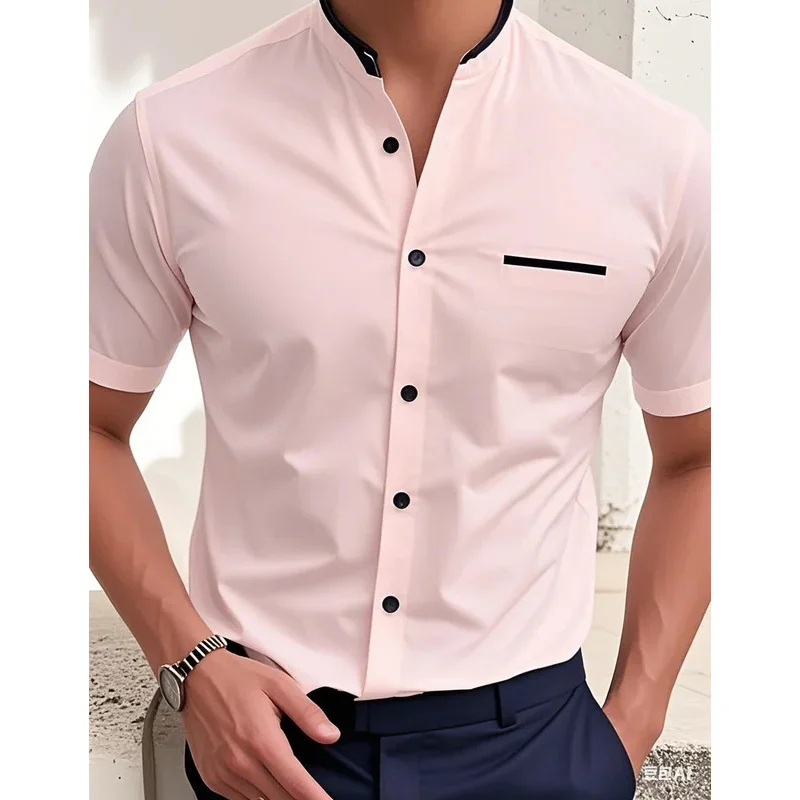 Nine-color men's shirt, 3D printed Hawaiian clothing, business casual short-sleeved stand-up collar, comfortable and soft fabric