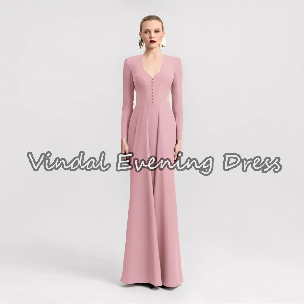 

Виправдальный креп с v-образным вырезом и русалкой длиной до пола, драпированные простые вечерние платья в Саудовской Аравии для женщин, 2025 год, с длинными рукавами, вечернее платье