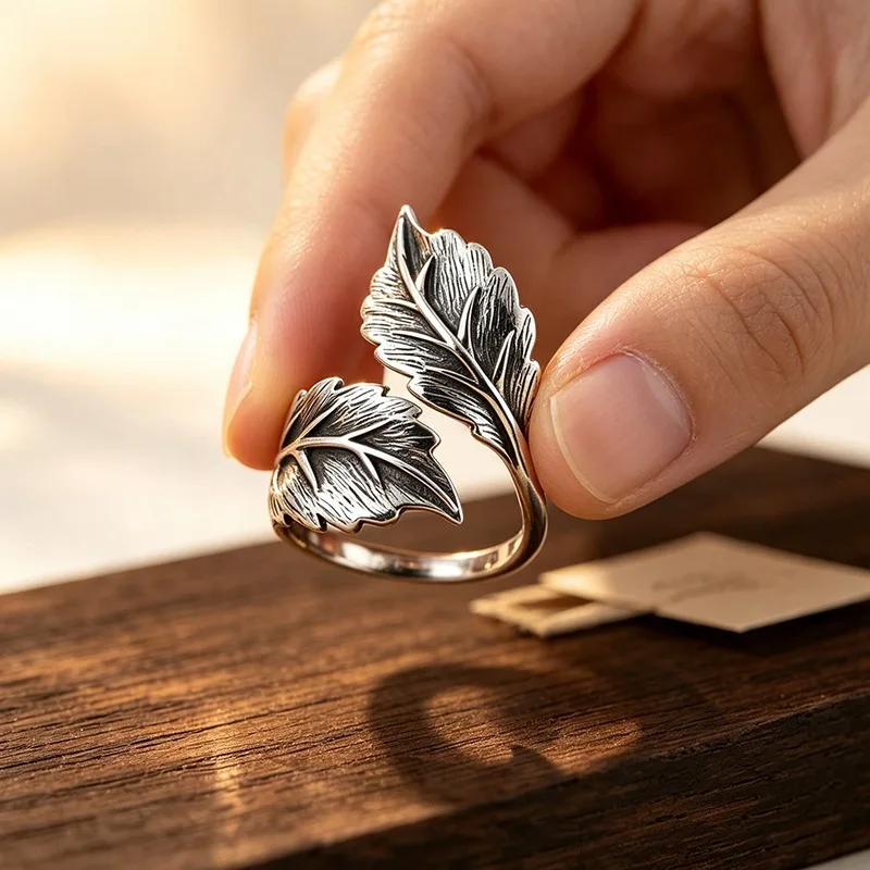 GANPUP Vintage Blatt Verstellbare Fingerringe für Damen, Modischer Neuer Silberfarbener Manschettenring, Schmuckgeschenk für Party und Urlaub – Detail 1