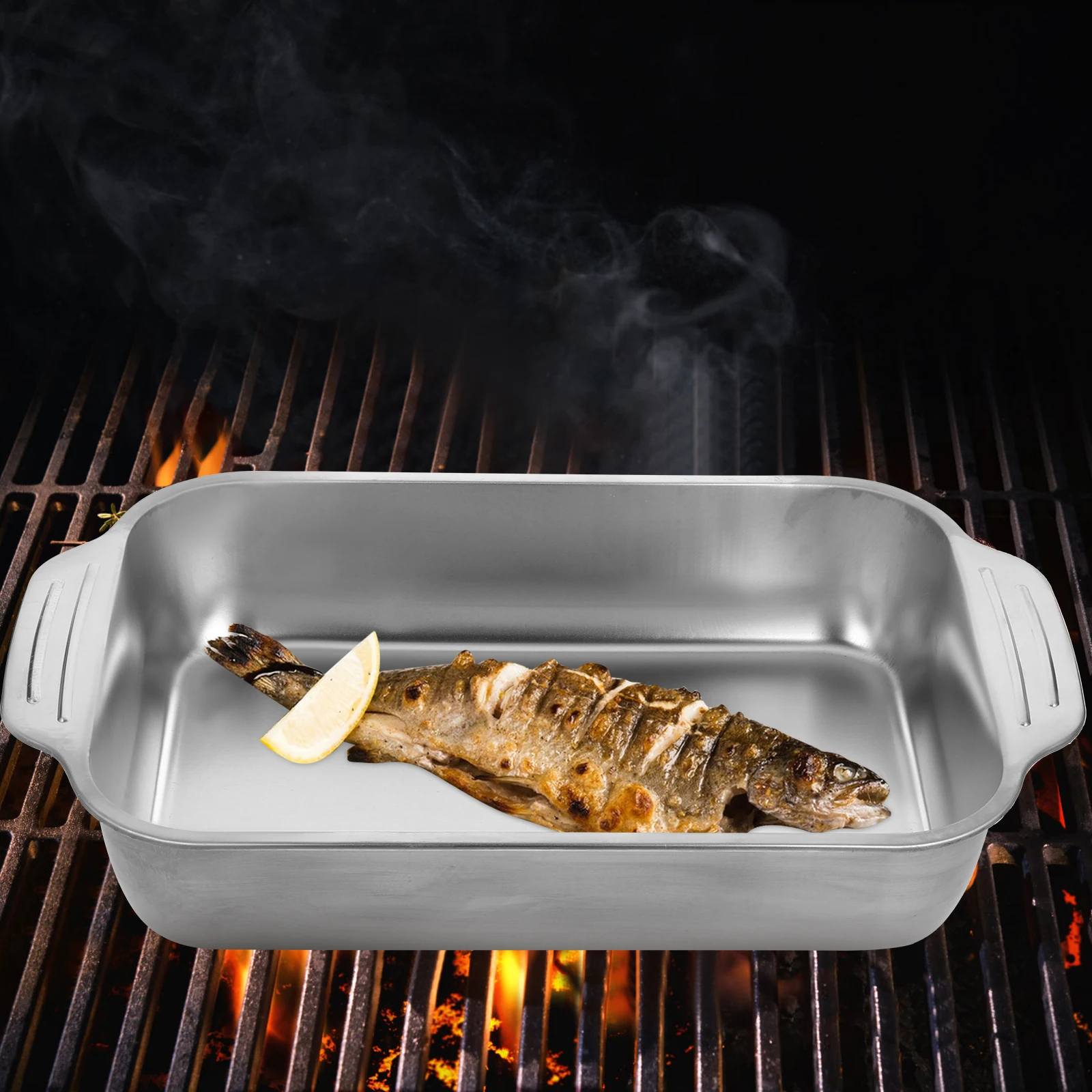 

1 set Stainless Steel Fish Plate 41x24x7 5CM Deep Tray Rectangular Roasting Pan Rectangular Tray BBQ Cooking Casserole Dish