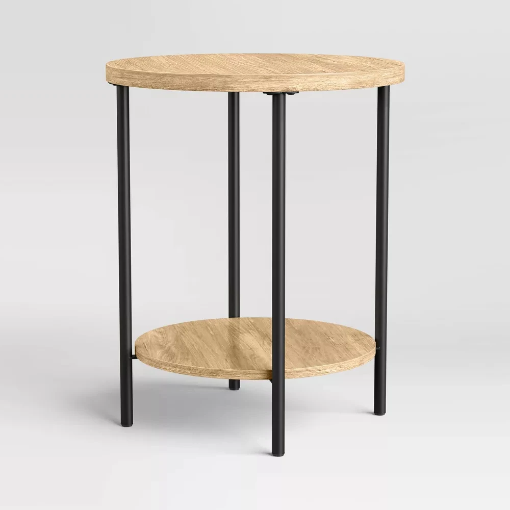 

Small Round Side Table Living Room,Wood and Metal Couch End Table,2-Tier Bedside Table for Bedroom,18" x 22" Accent Table,Nights