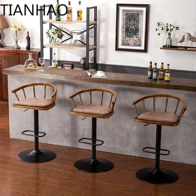 Height-adjustable Home Kitchen & Dining Chair Nordic Solid Wood Swivel Bar Chairs – Creative Backrest Design