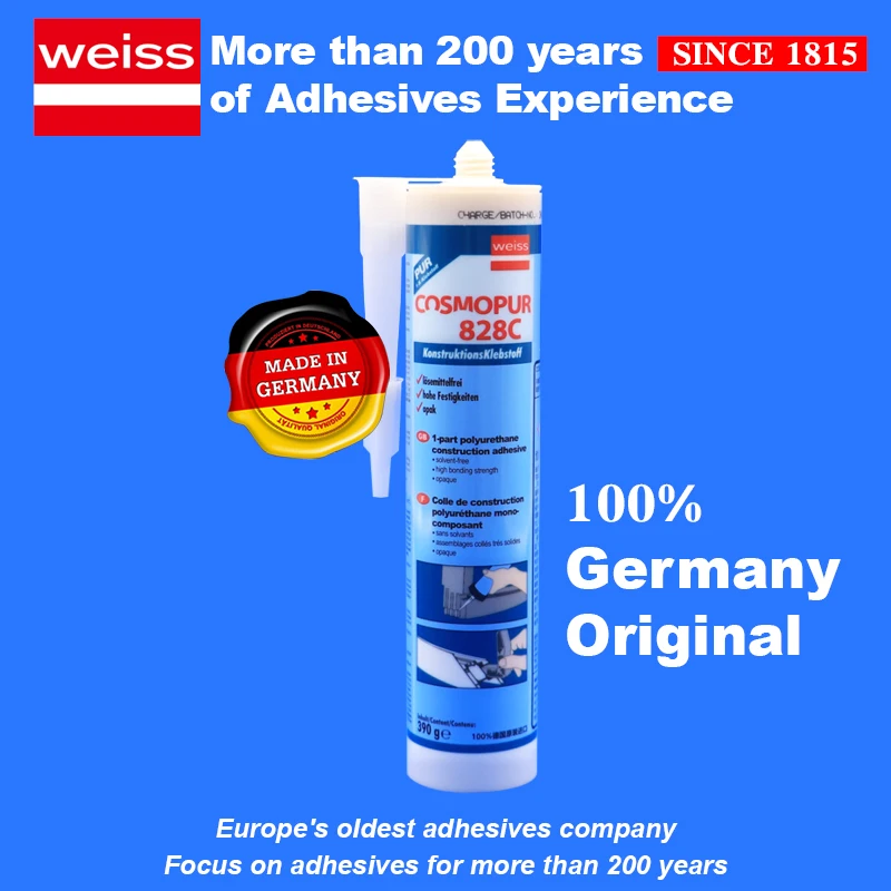 weiss PUR 828C OneComponentPUR Adhesive Solvent-free Thixotropic Bonding Metals Ceramic Wood Duroplast Thermoplastic 310ML Glue