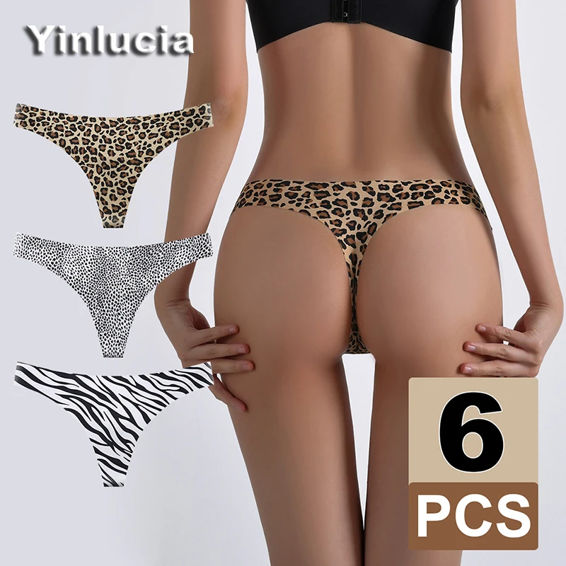 

6 шт., тонкие бесшовные трусы, крутое летнее нижнее белье, сексуальные леопардовые женские стринги с низкой талией и Т-образной спинкой, дышащие танга