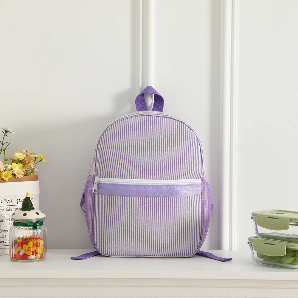 Seersucker Striped Backpack para Toddler, Classic Cute Kids School Book Bag, Pré-escolar Kindergarten Children Bag