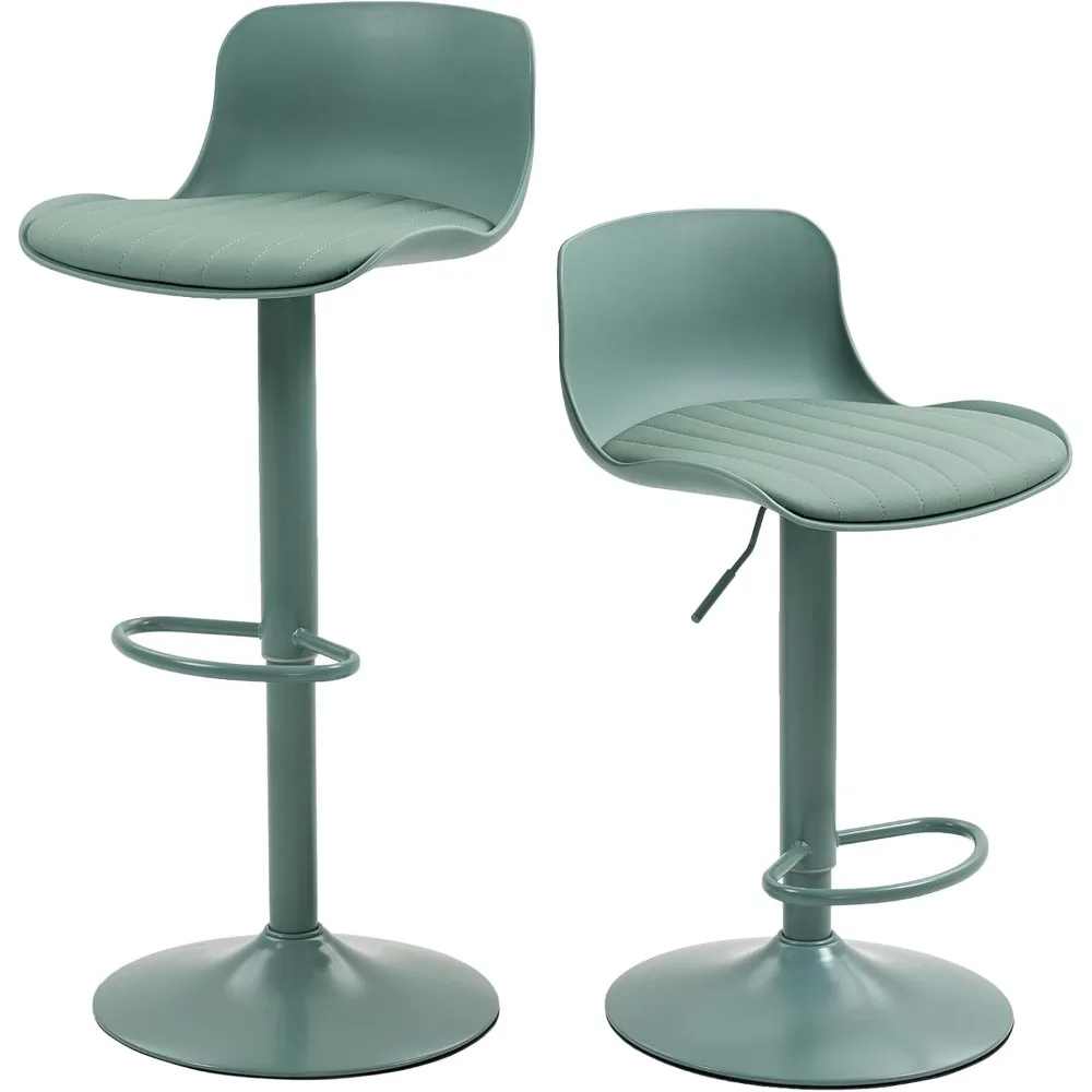 

Modern Bar Stools Set of 2 with 360° Swivel, Adjustable Height for Kitchen Island & Counter, Green PU Leather Upholstered Seats