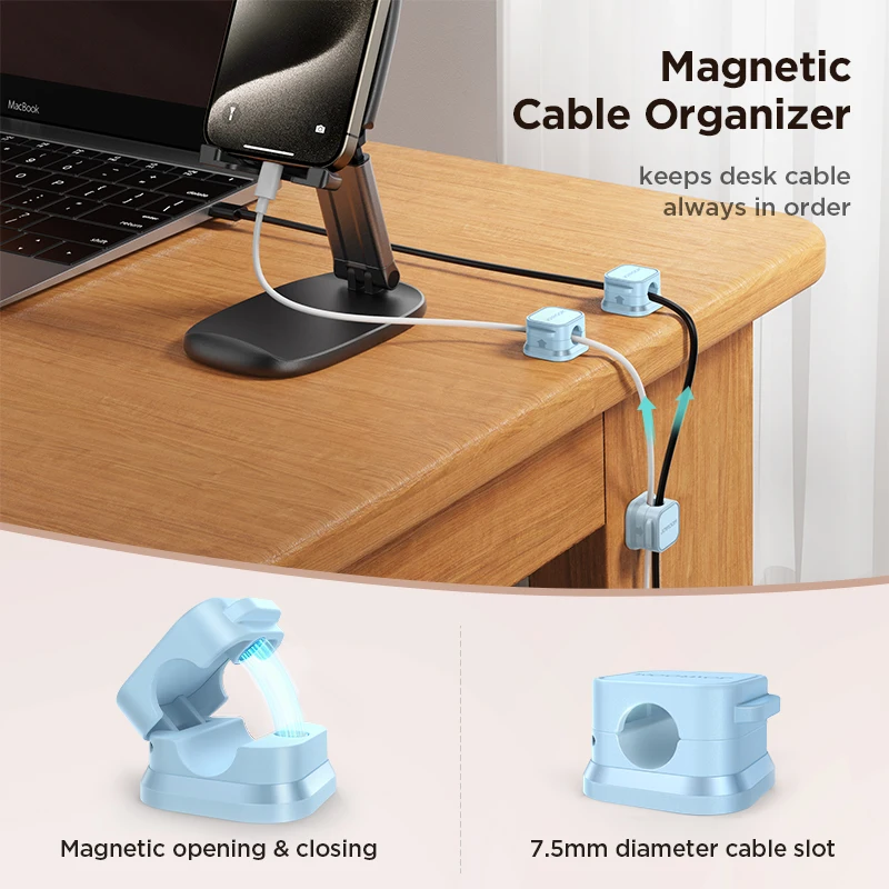 Joyroom Magnetic Colorful Cable Clip Cable Adjustable Cord Holder Under Desk Cable Management Wire Keeper Cable Organizer Holder