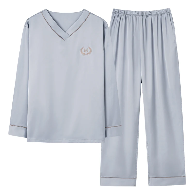 Silk Satin Pijama for Men 2 Pieces/Set Lounge Sleepwear Pyjamas Autumn Bedgown Home Clothes Man Solid Color Pajamas Set L-4XL