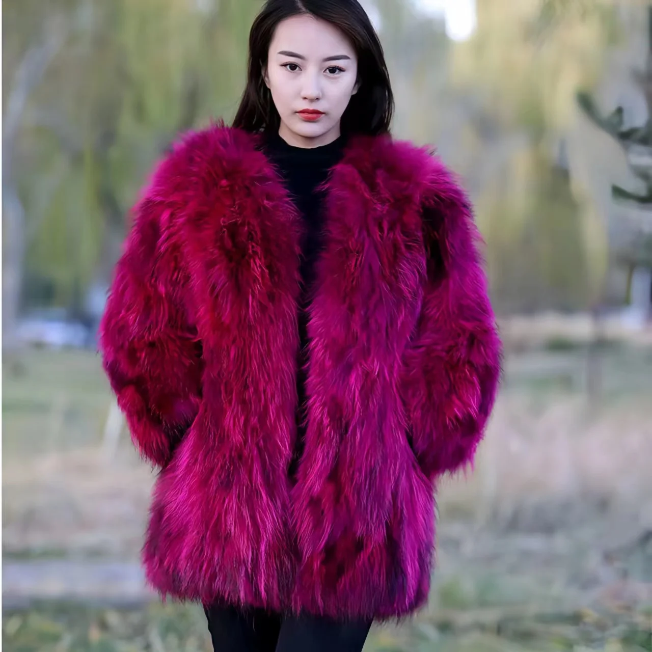 Real Fox Fur Coat for Women, O-Neck, Open Stitch, Thick Warm Overcoat, Long Jacket, Female Clothing, High Quality, New, Winter