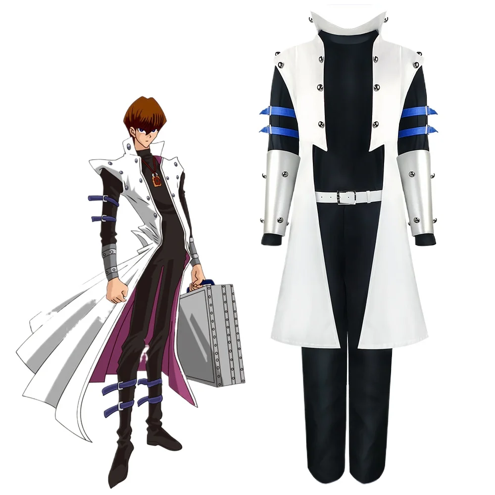 Seto Kaiba Anime Game Cosplay Costume Halloween Medieval Punk Long Jacket Gothic Jirai Kei Uniform Adult Pants Trench Coat Set view 2