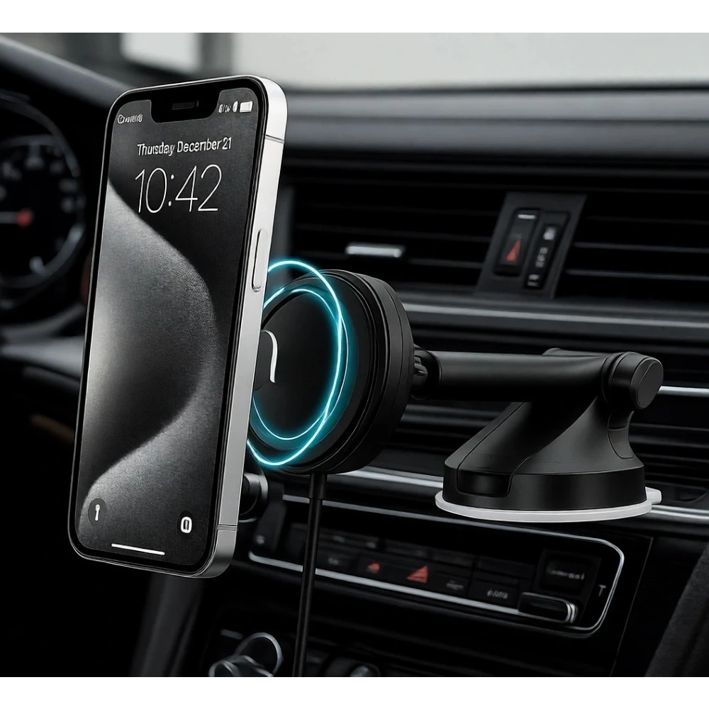 

Qi2 15W Mini Wireless Car Mount Dash Windshield Phone Holder MagSafe Compatible for iPhone