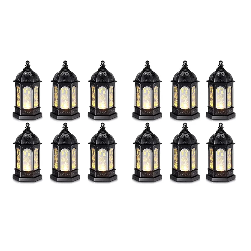 

12Pcs Mini Ramadan Candle Mubarak Lantern LED Eid Mubarak Lantern Moon Star Lights Moroccan Style Hanging Lantern A