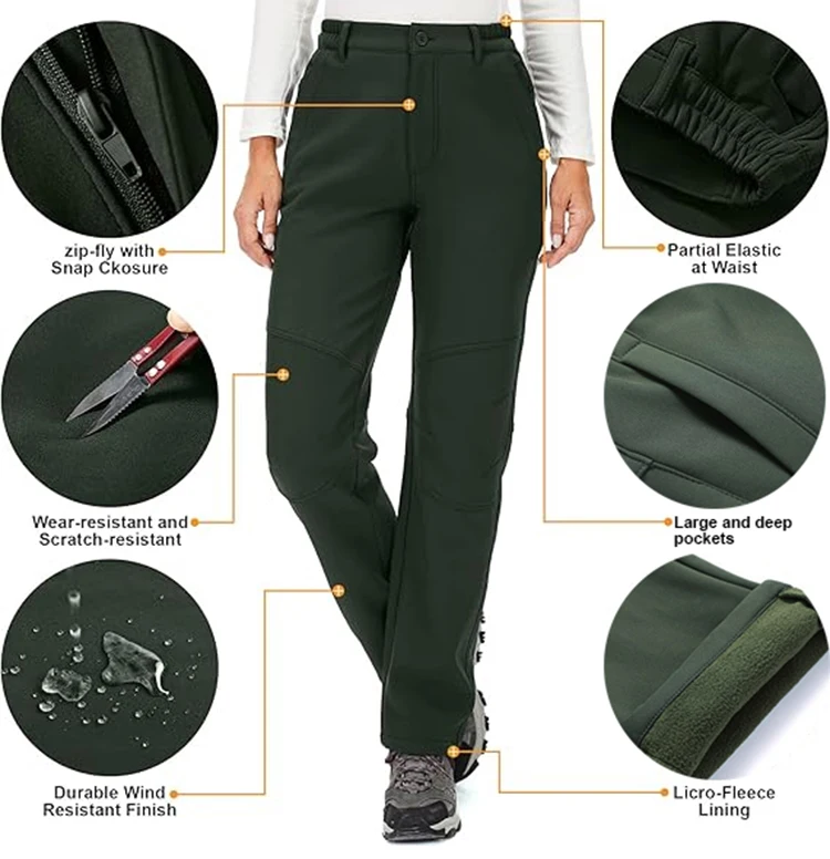 TRVLWEGO Winter-Damen-Camping-Wanderhose, Reise-Softshell, warm, wasserdicht, Fleece, winddicht, Outdoor-Trekking-Hose – Detail 6